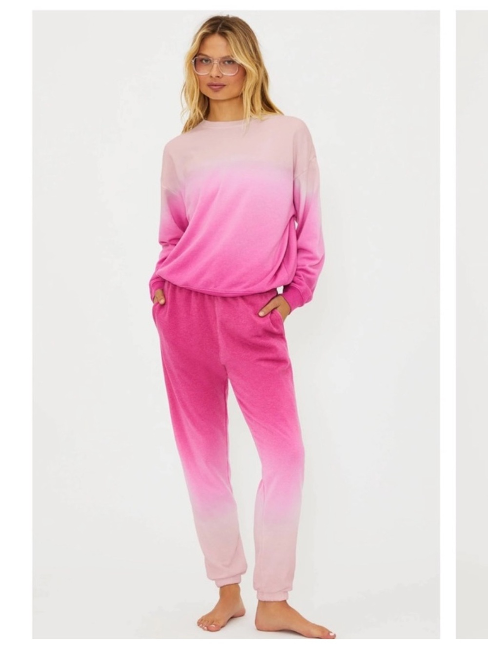 Beach Riot Pink Ombre Isabella sweatpant & sweatshirt set women’s size M Barbie